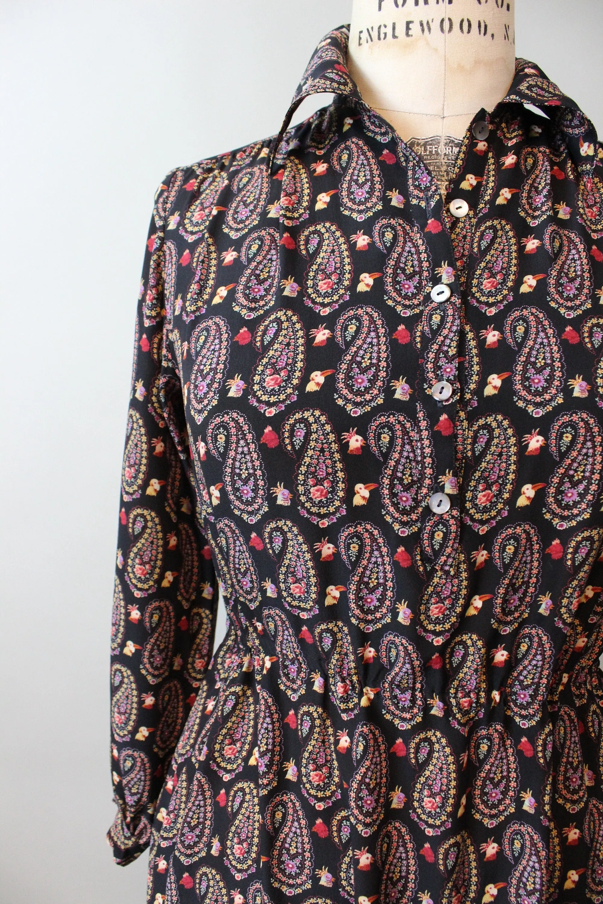 1970s HANAE MORI bird print novelty dress small medium | new fall