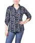 3/4 Roll Tab Sleeve Studded Y Neck Top 1