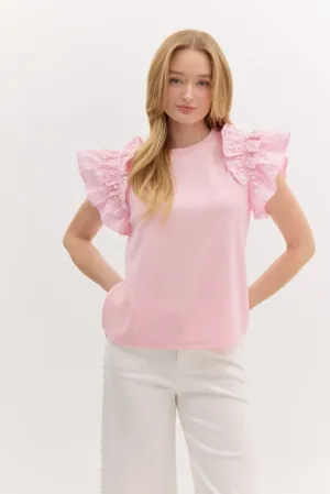A Little Drama Pink Pearl Flutter Top