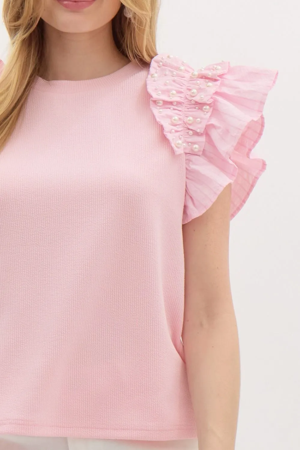 A Little Drama Pink Pearl Flutter Top