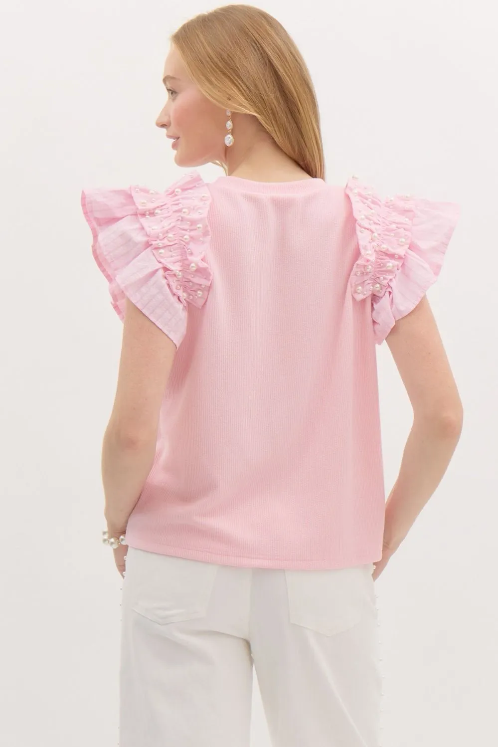 A Little Drama Pink Pearl Flutter Top