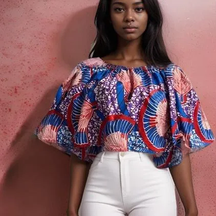 African Ankara Print Off Shoulder Crop Blouse