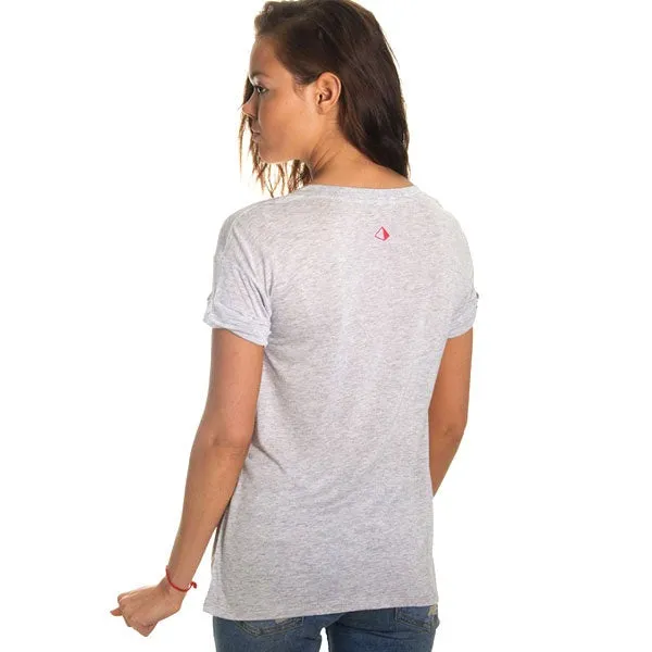 Amnesia Ibiza Women's Grey T-shirt with Leather Look Logo