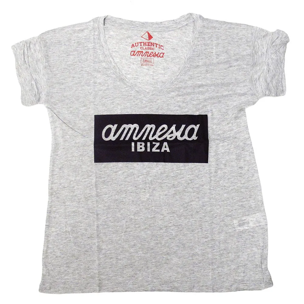 Amnesia Ibiza Women's Grey T-shirt with Leather Look Logo