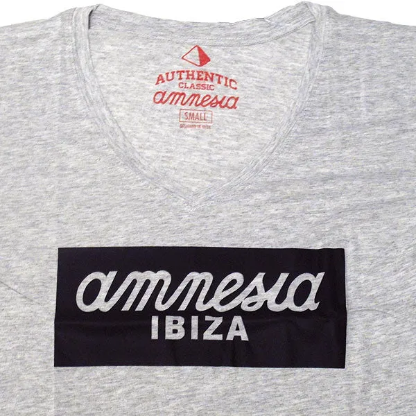 Amnesia Ibiza Women's Grey T-shirt with Leather Look Logo