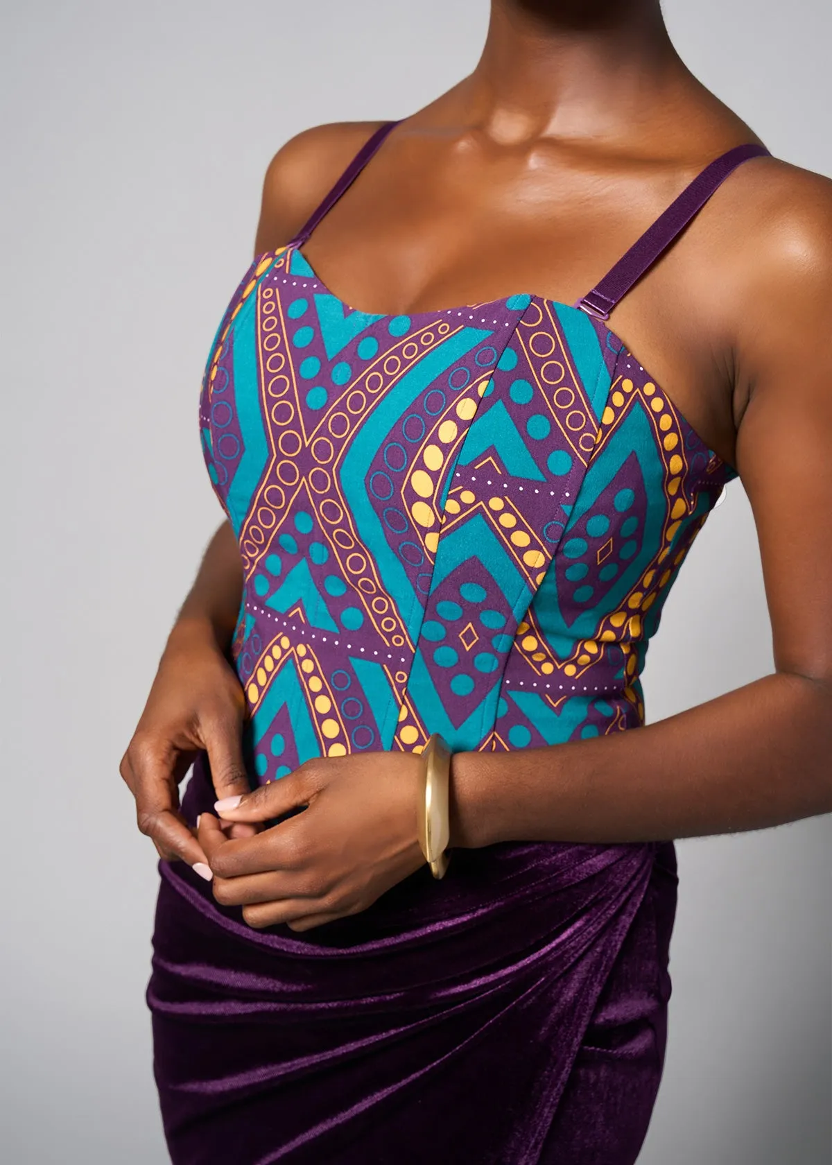 Anaih Women's African Print Stretch Corset (Emerald Retro Diamonds)