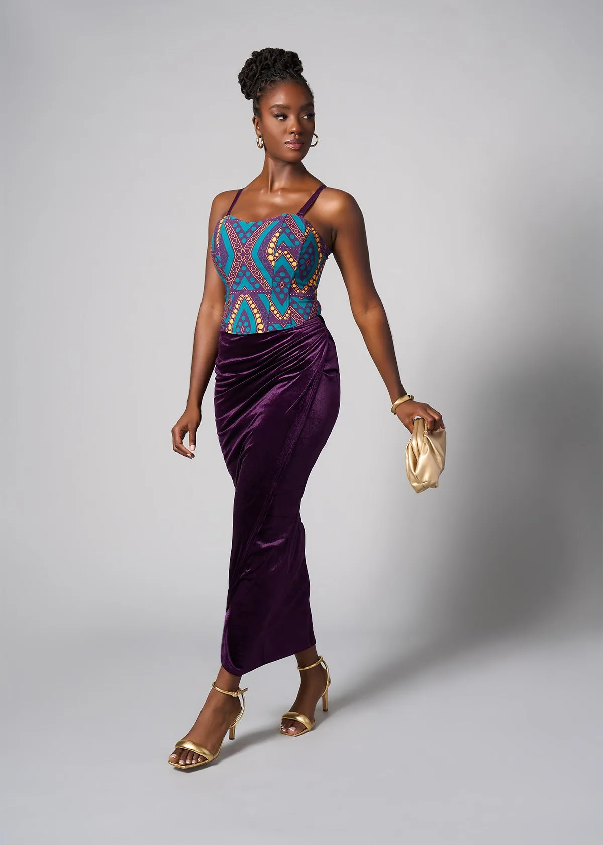 Anaih Women's African Print Stretch Corset (Emerald Retro Diamonds)