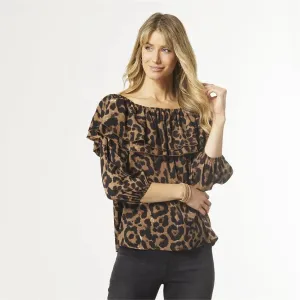 Animal Print Ruffle Collar Top