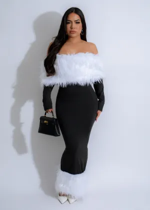 Arctic Glam Fur Midi Dress Black
