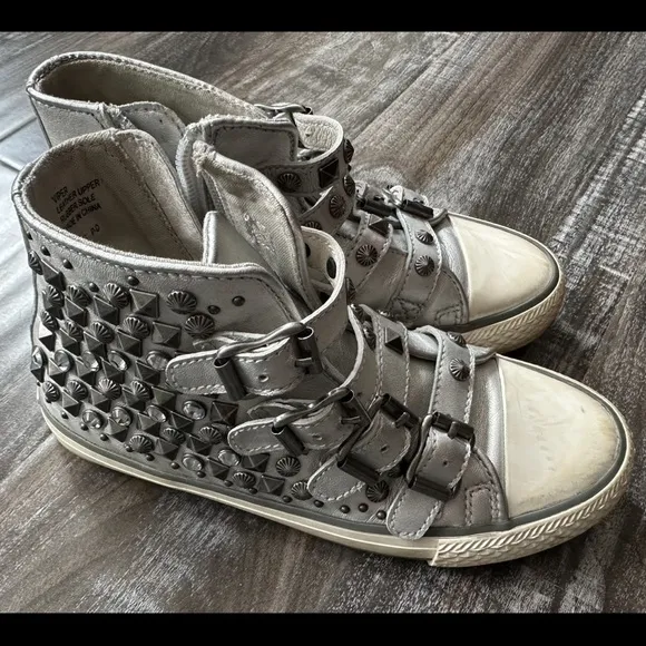 Ash Kids leather zipper high tops with studs, great condition