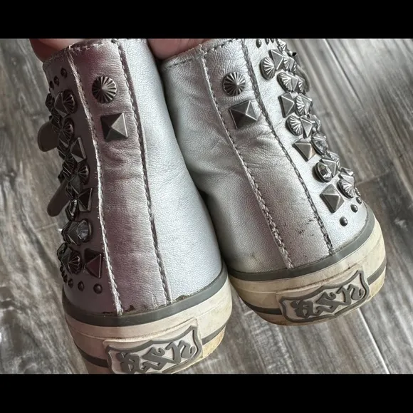 Ash Kids leather zipper high tops with studs, great condition