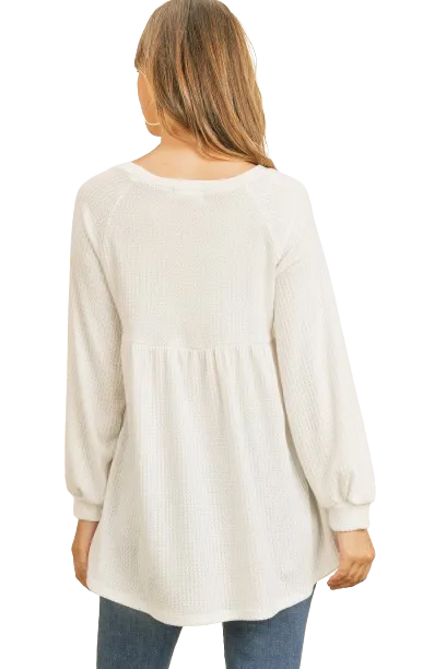 Baby Doll Waffle Long Sleeve Top Off White - Pack of 4