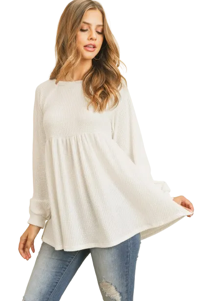 Baby Doll Waffle Long Sleeve Top Off White - Pack of 4