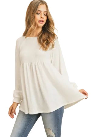 Baby Doll Waffle Long Sleeve Top Off White - Pack of 4