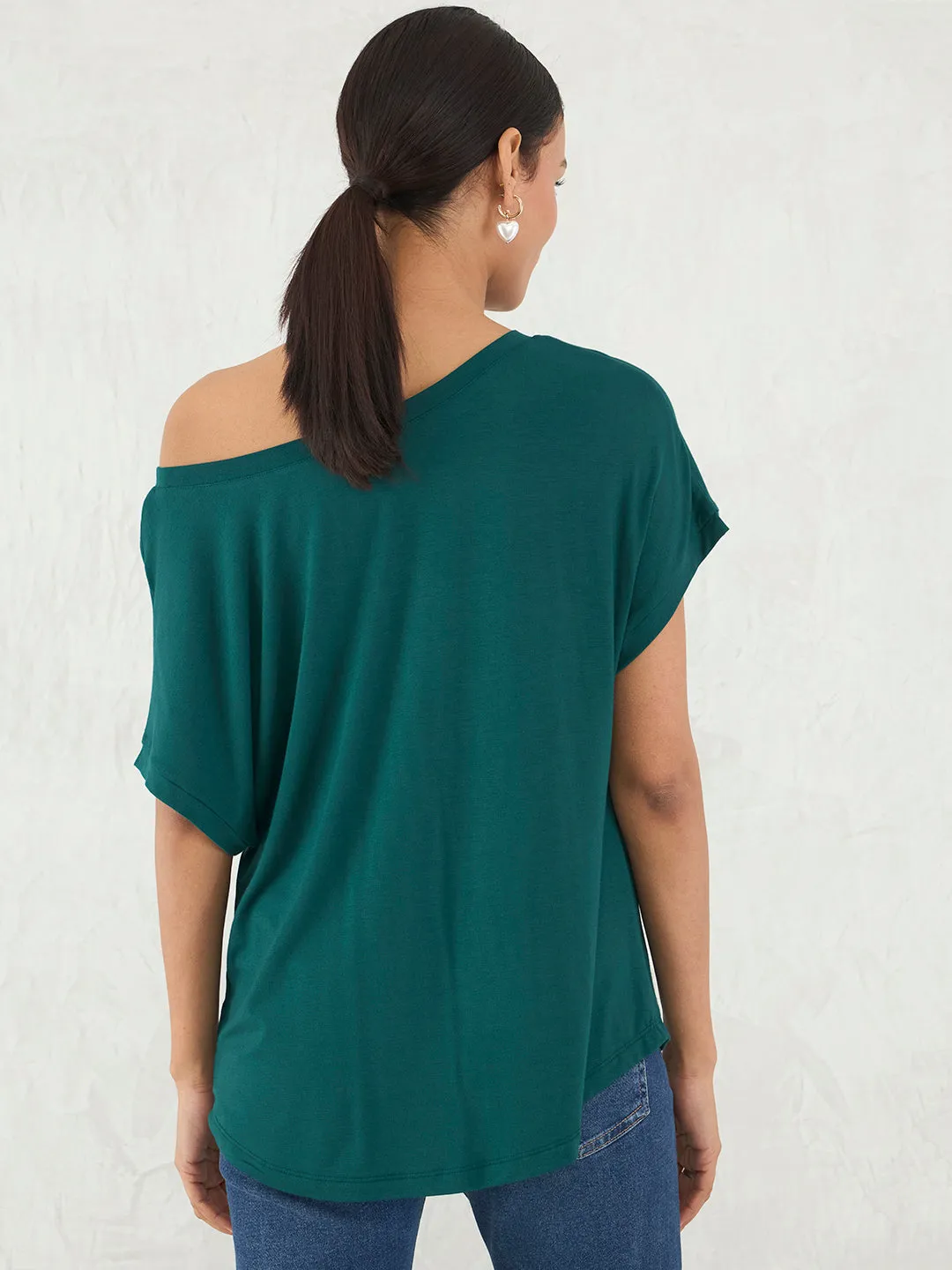 Bamboo Green Knit Off Shoulder Top