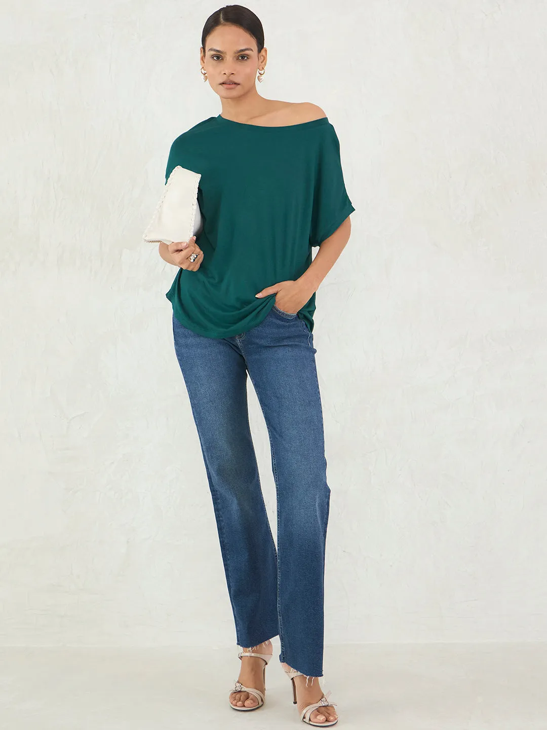 Bamboo Green Knit Off Shoulder Top