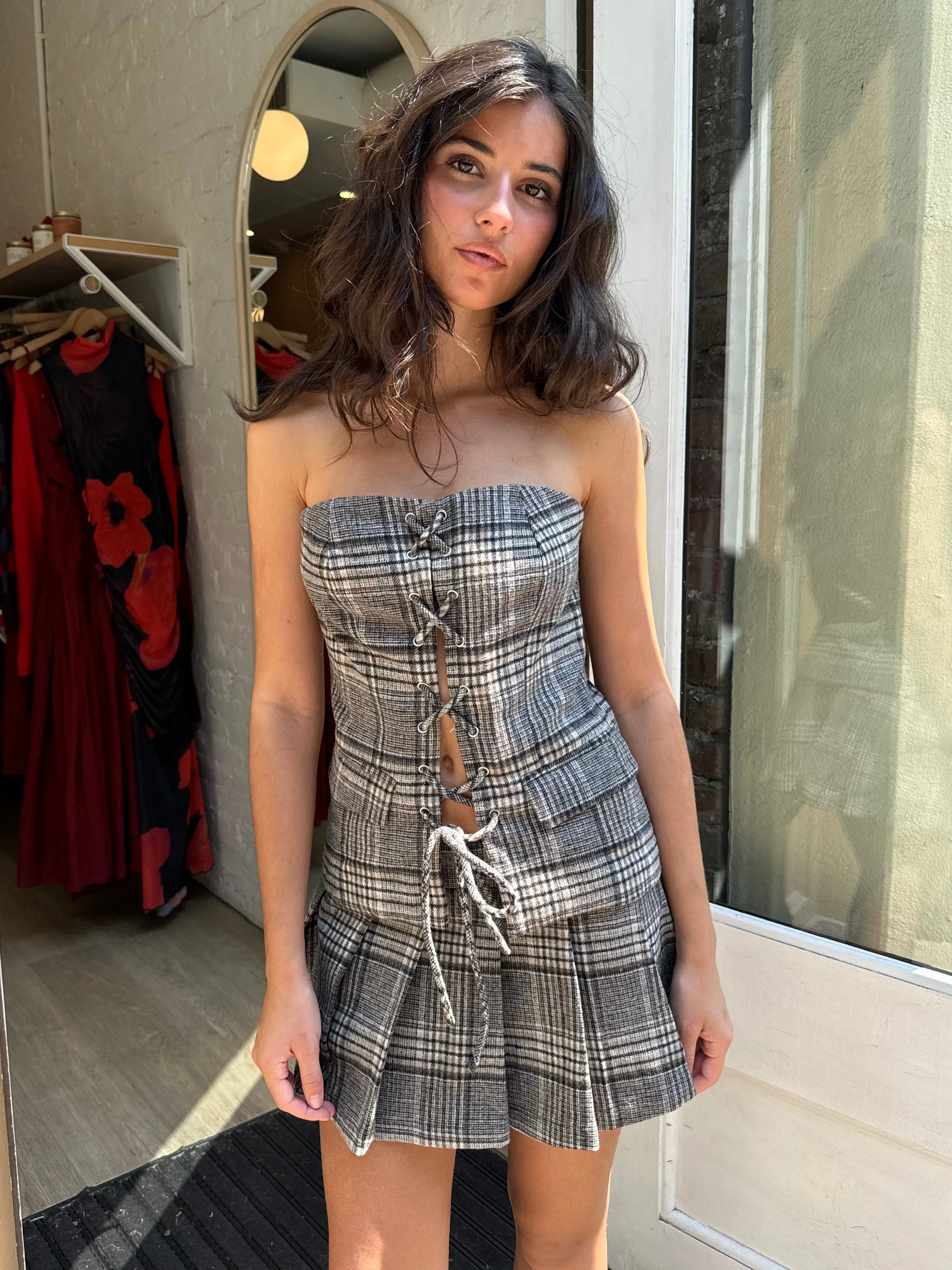 Baxter Corset Top in Brown Plaid