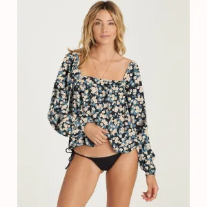 Billabong Women's Spring Days Woven Long Sleeve Floral Print Top | Blue Stream | SALE