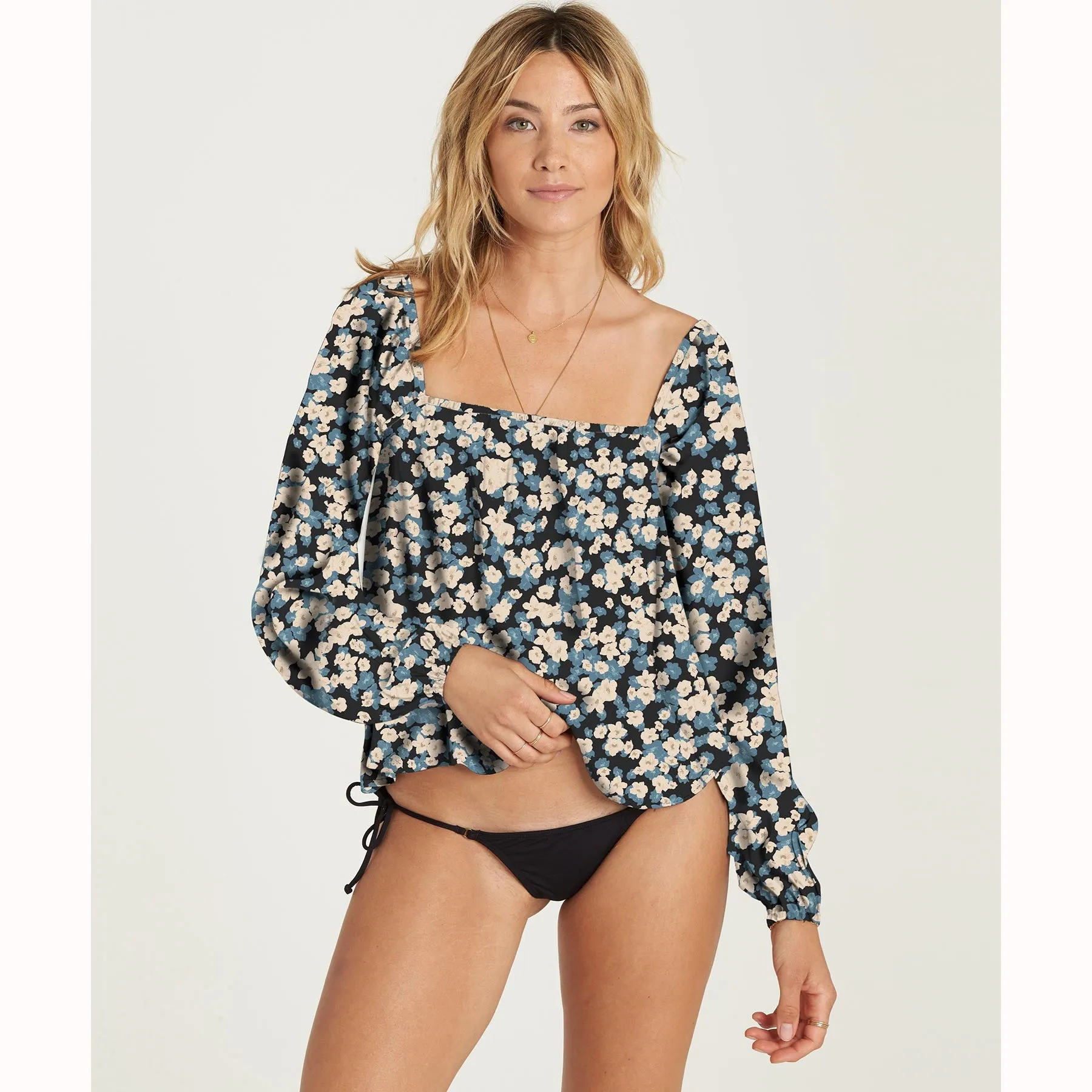 Billabong Women's Spring Days Woven Long Sleeve Floral Print Top | Blue Stream | SALE