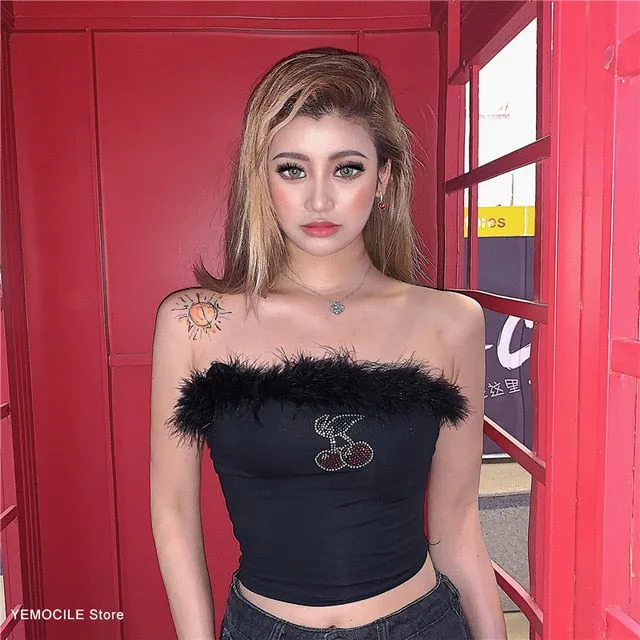 Black Crop Top Lace Strap Corset