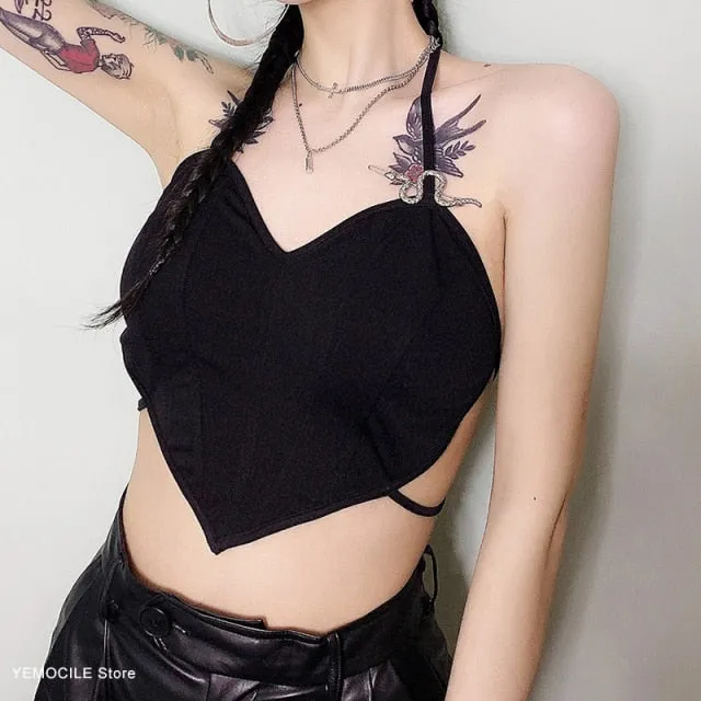 Black Crop Top Lace Strap Corset