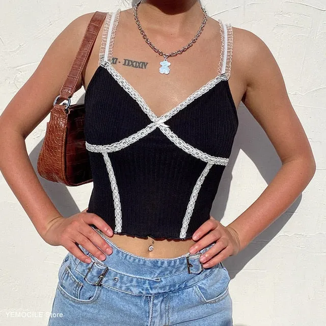 Black Crop Top Lace Strap Corset