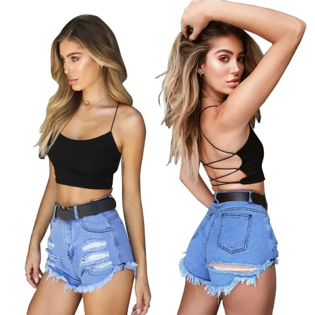 Black Crop Top Lace Strap Corset
