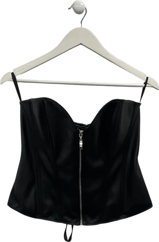 Black Faux Leather Lace Back Corset Top UK XL