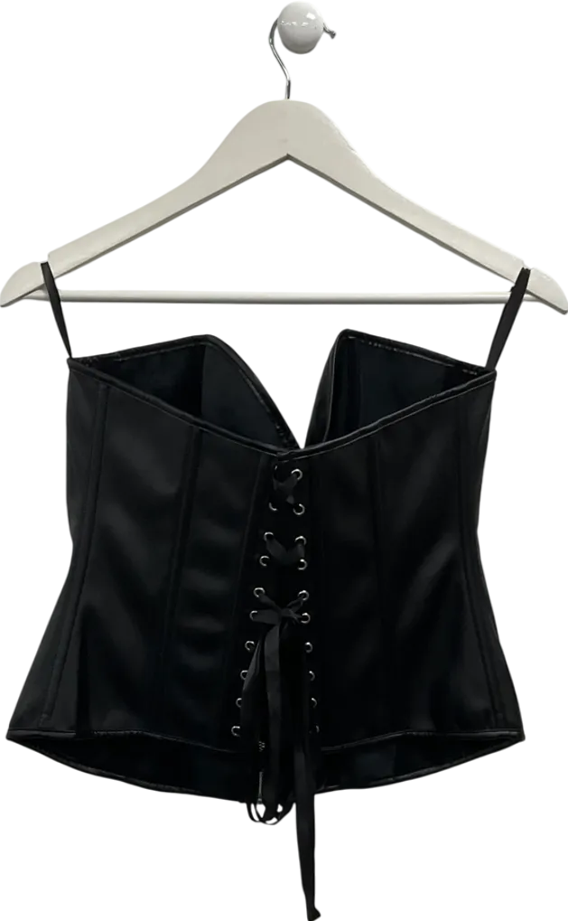 Black Faux Leather Lace Back Corset Top UK XL