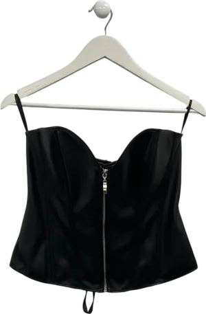 Black Faux Leather Lace Back Corset Top UK XL