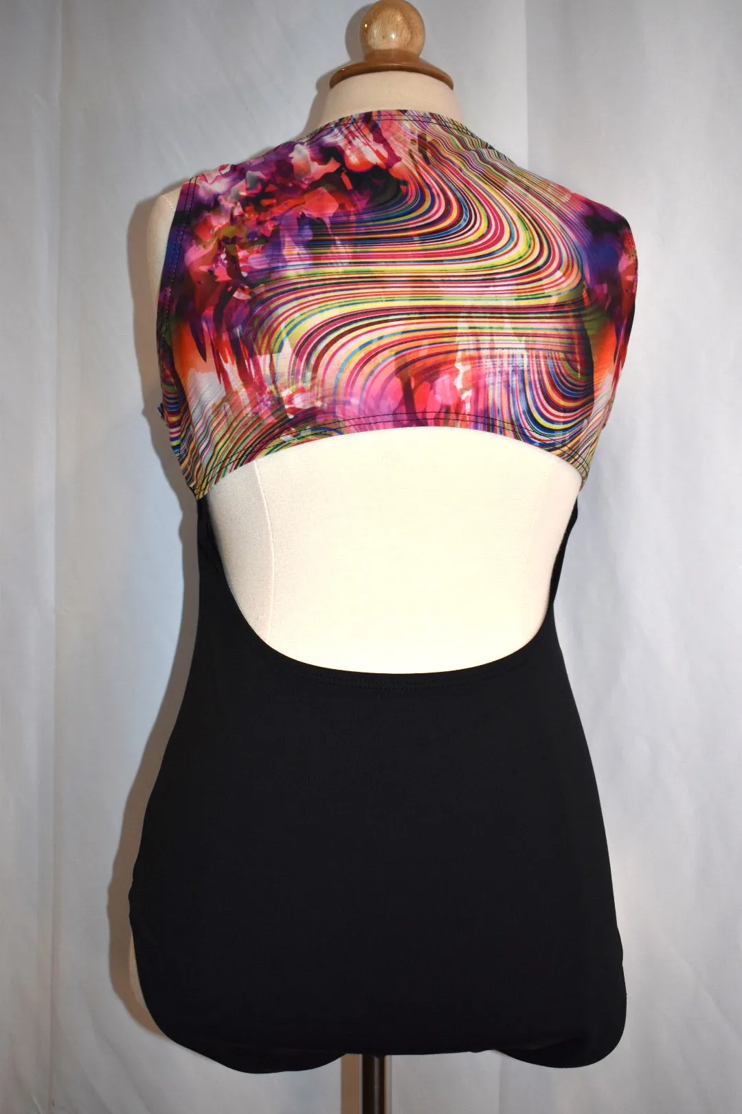 Black Keyhole Back Leotard with Graphic Design