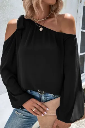 Black Knotted Asymmetric Off Shoulder Blouse