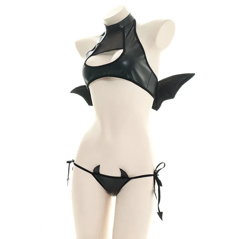 Black Patent Leather Lingerie Set  KF83204