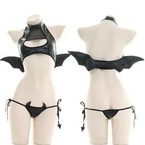 Black Patent Leather Lingerie Set  KF83204