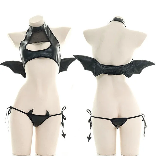 Black Patent Leather Lingerie Set  KF83204