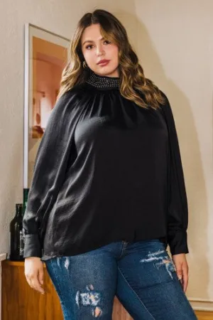Black Studded High Neckline Top