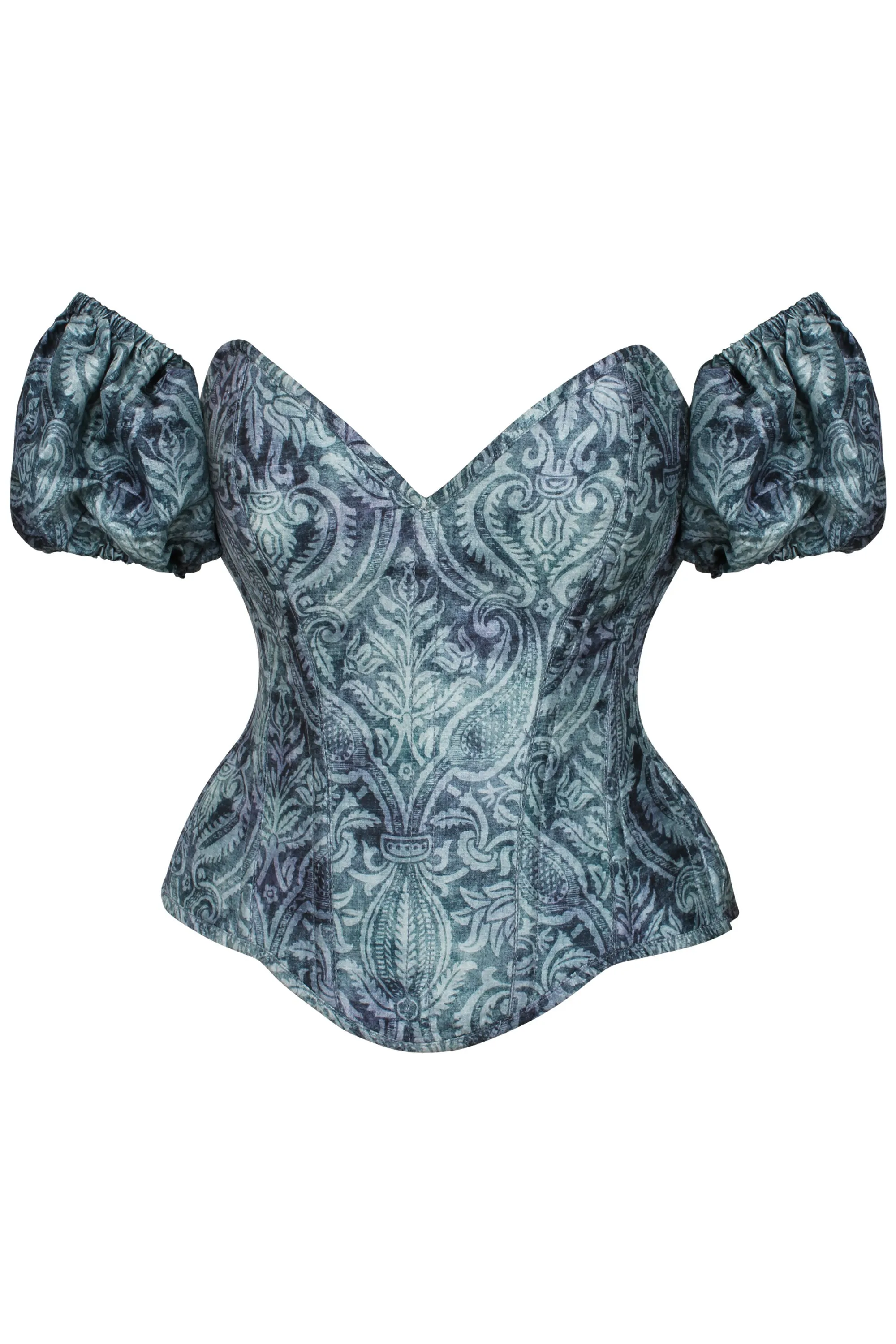 Blue Print Overbust Corset with Detachable Sleeves
