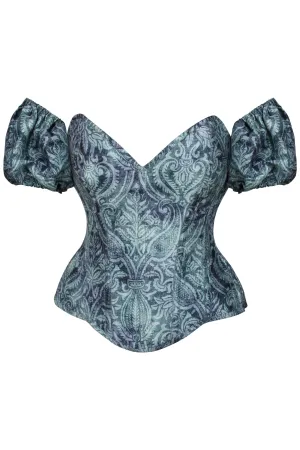 Blue Print Overbust Corset with Detachable Sleeves