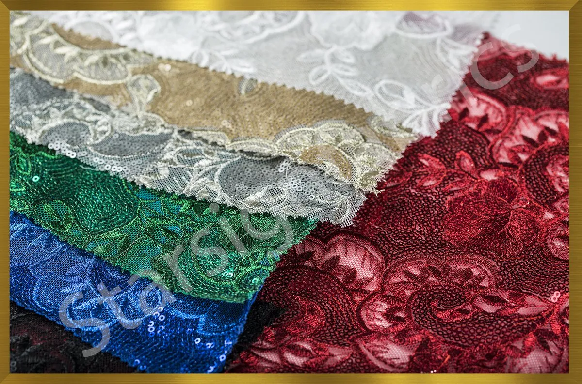 Bud Embroidered Sequined Fabric