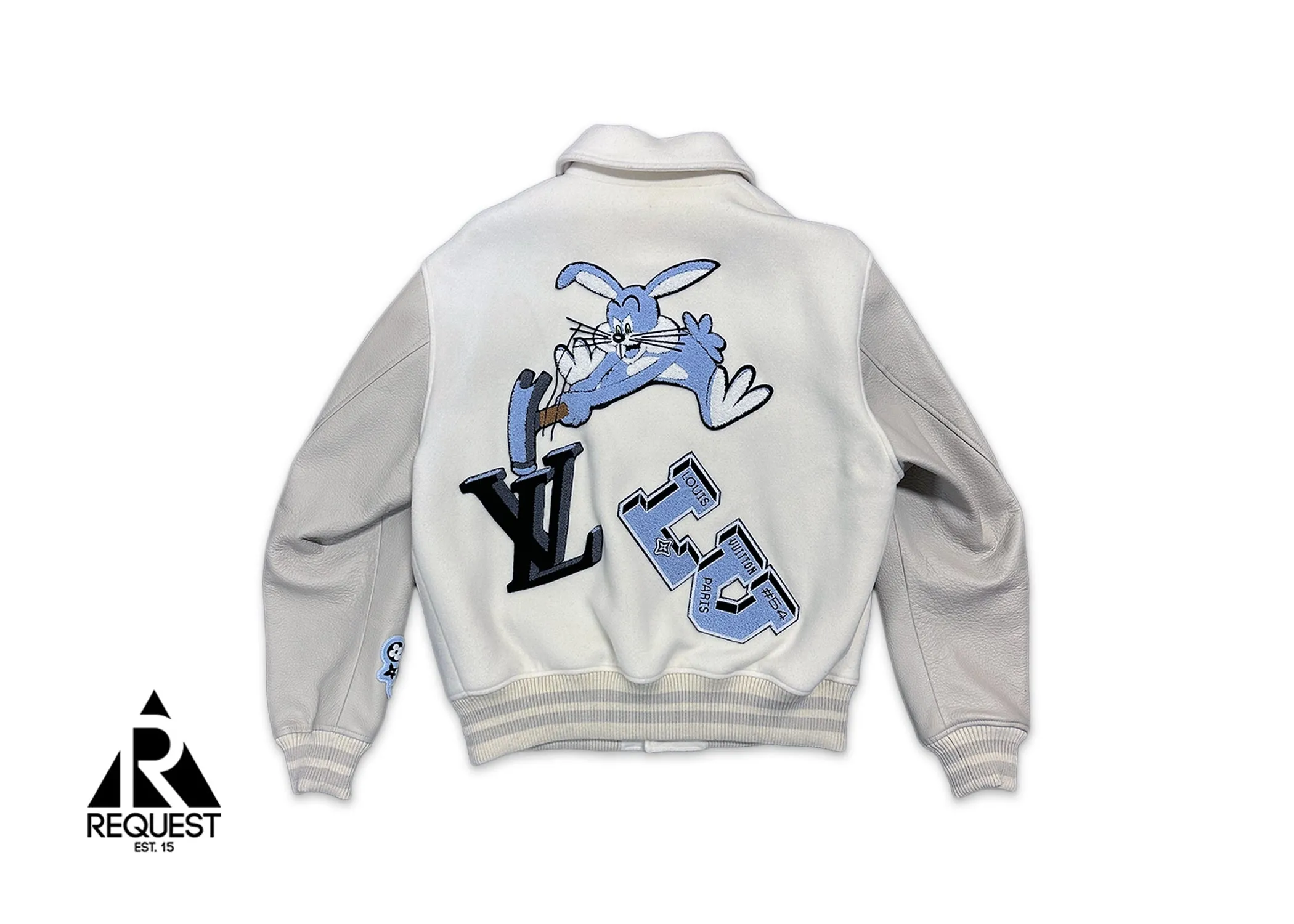 Bunny Multi Patch Leather Varsity Jacket "Milky White"