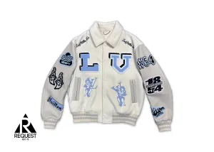 Bunny Multi Patch Leather Varsity Jacket "Milky White"