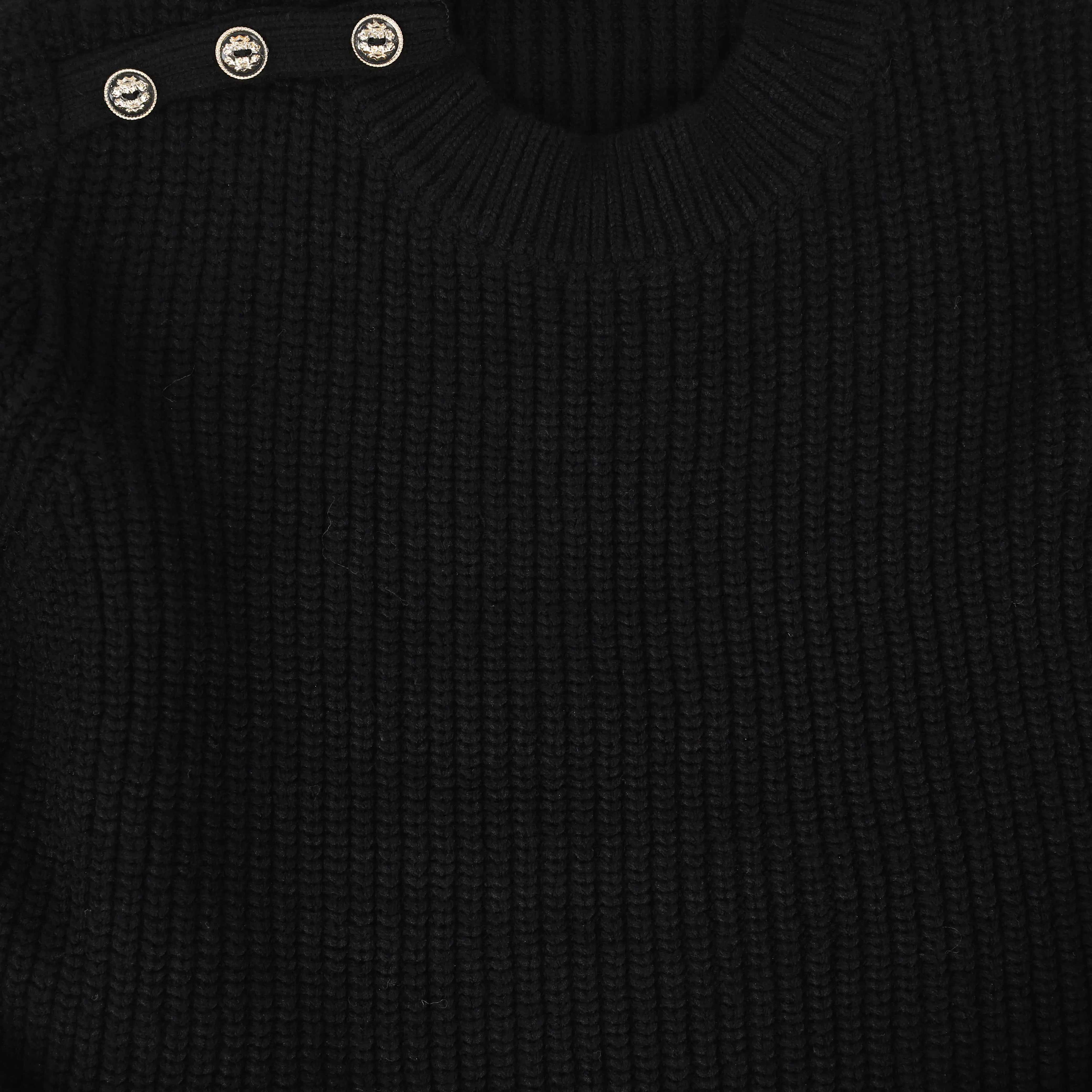 Button shoulder ribbed black sweater by Le Bourdon