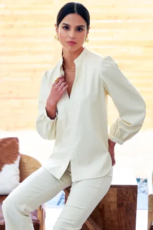 Catherine Vegan Leather Band Collar Shirt