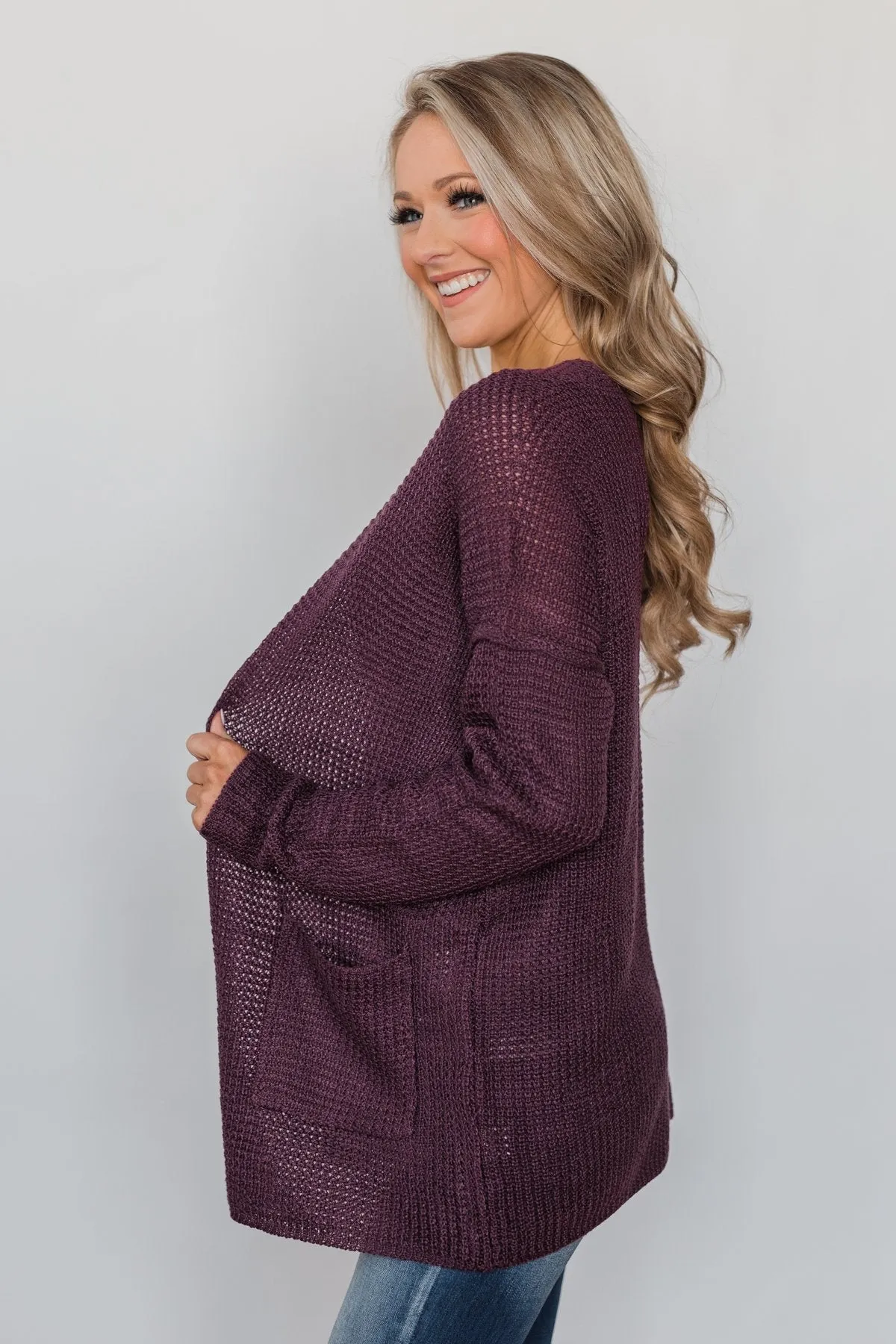 Caught Up In You V-Back Cardigan - Plum