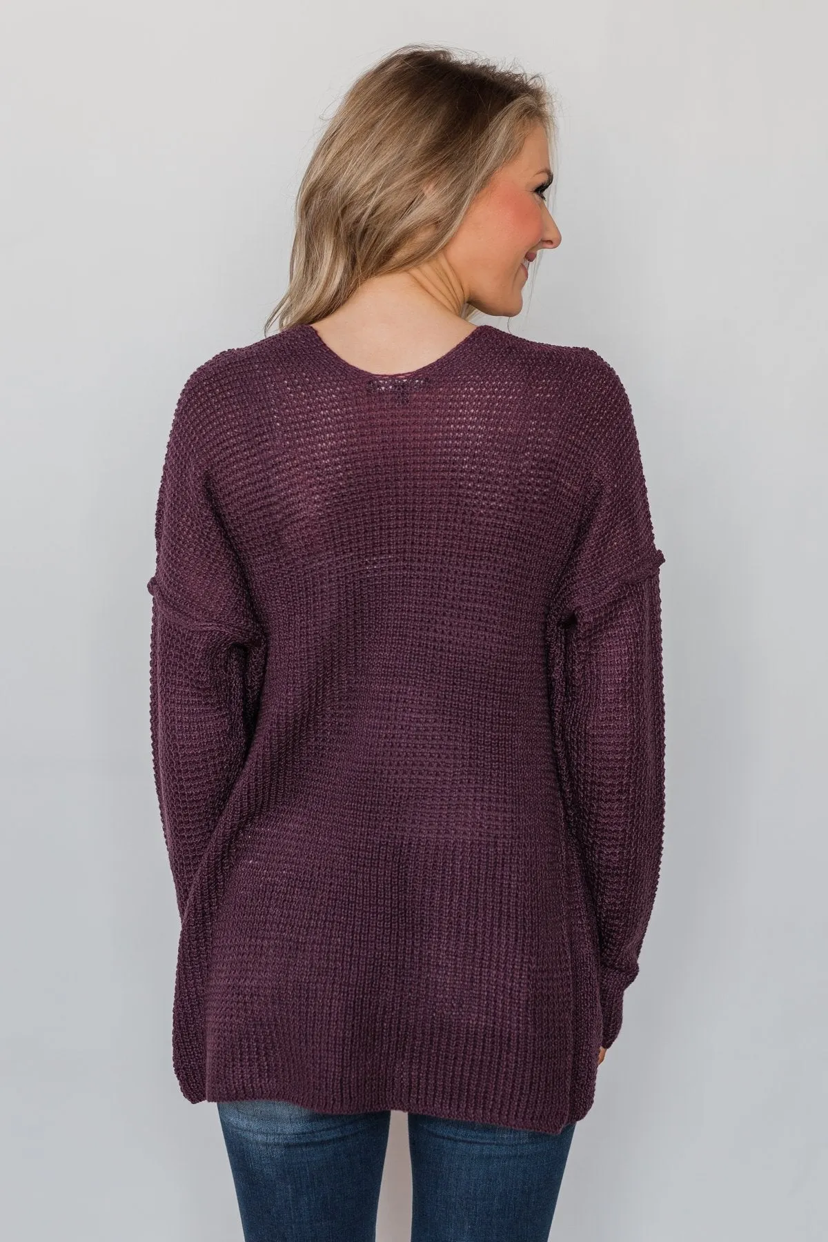Caught Up In You V-Back Cardigan - Plum