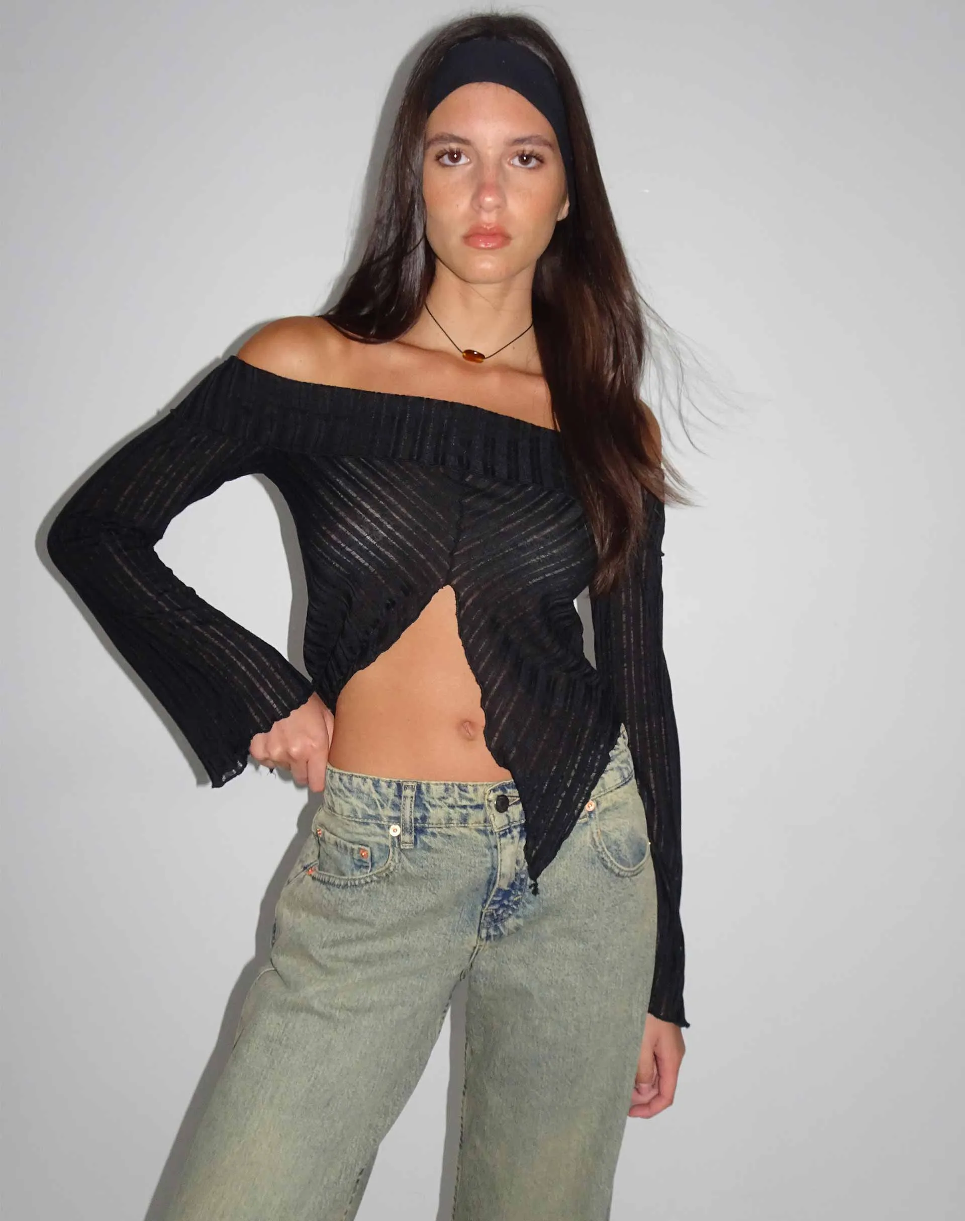 Celeste Butterfly Bardot Top in Black
