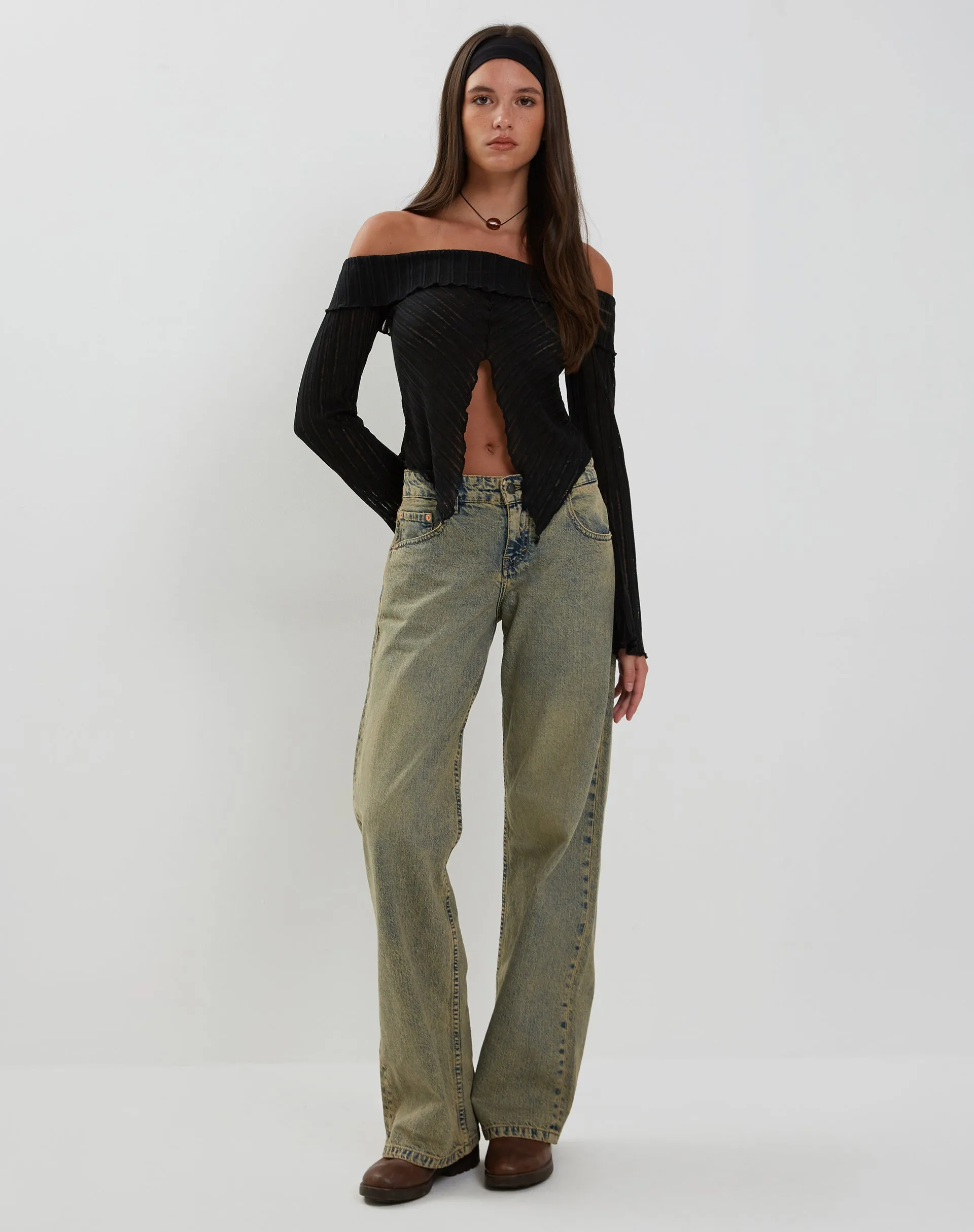 Celeste Butterfly Bardot Top in Black