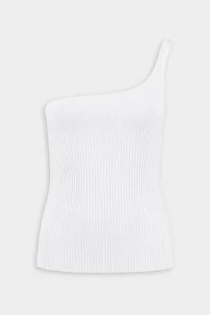 Chize One-Shoulder Knit Ribbed Top in White