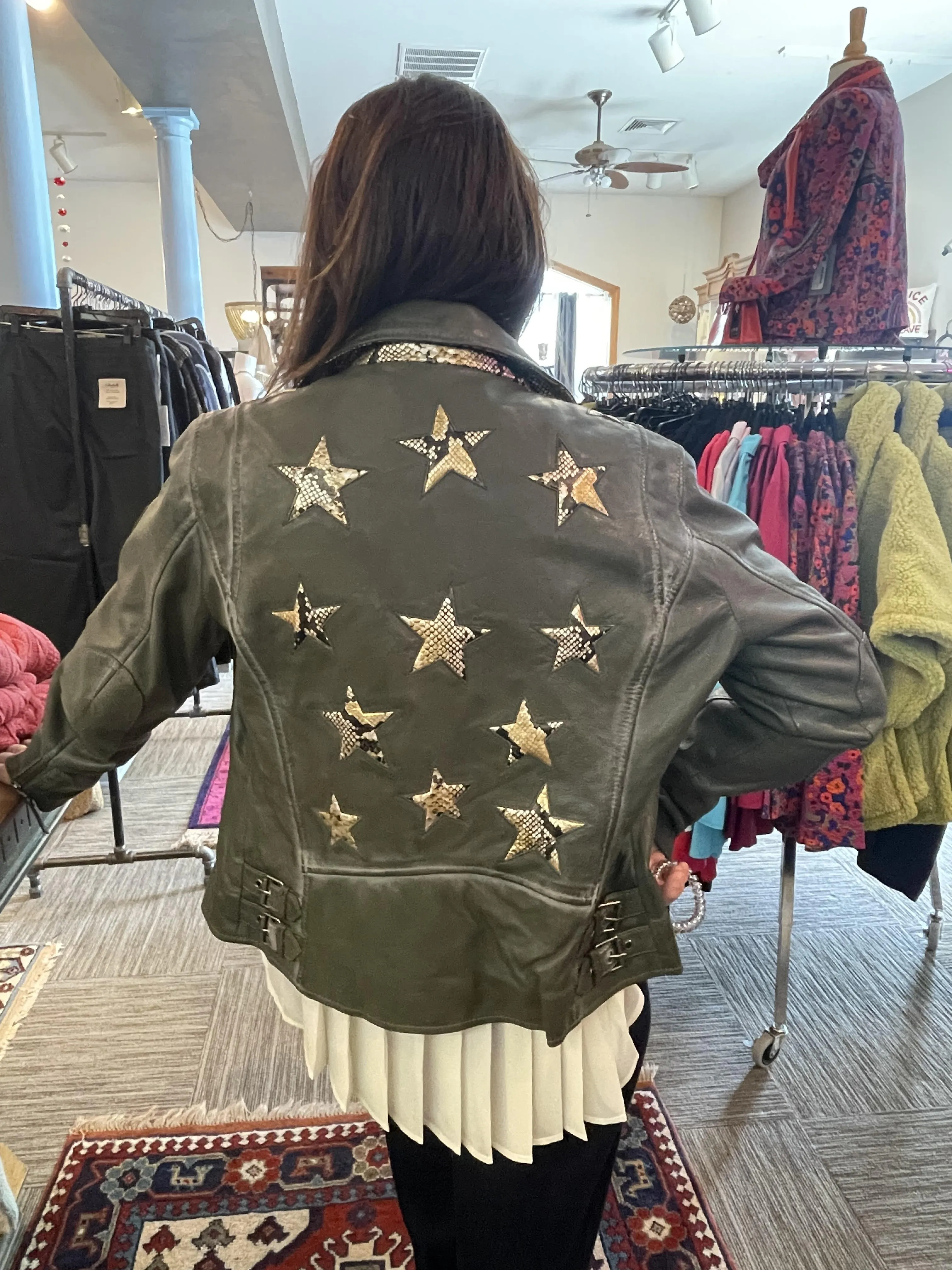 Christy Leather Jacket with Stars