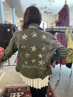 Christy Leather Jacket with Stars